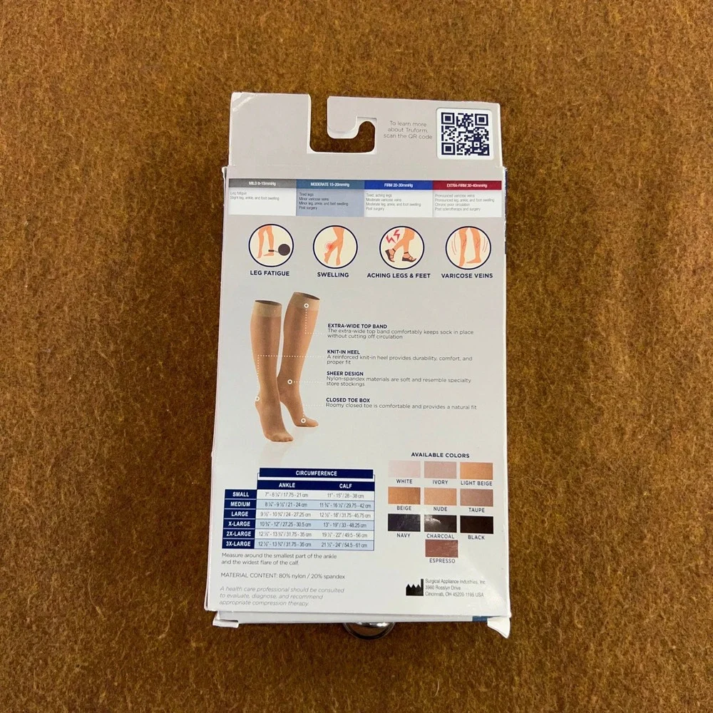 Truform Ladies Medium Charcoal 15-20mmHg Sheer Knee High Compression Stockings